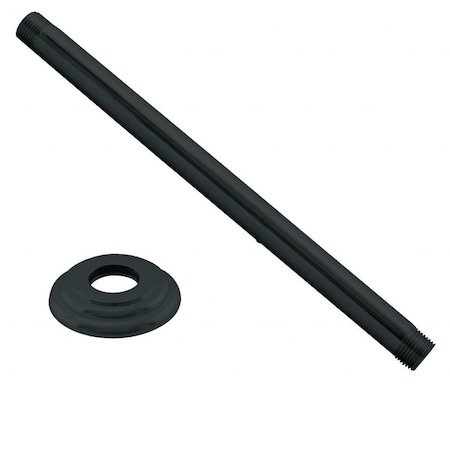 Westbrass 1/2" IPS x 12" Round Projection Rainfall Ceiling Mount Shower Arm with Flange, Matte Black D3612A-62